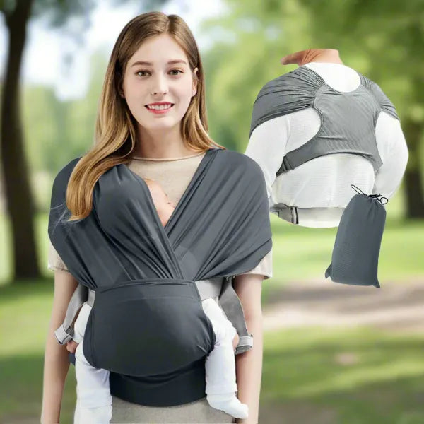 echarpe porte bebe gris croisee a sangle rapide