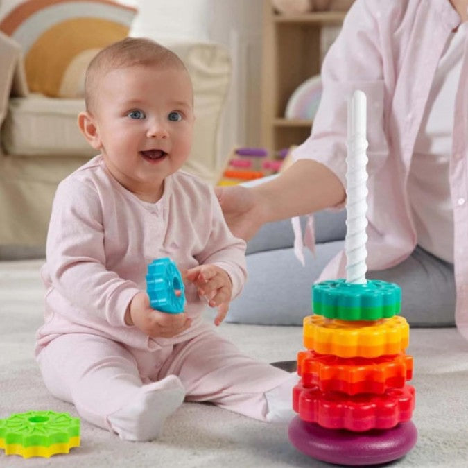 Jouet à empiler - Arc-en-Ciels - Pyramide en Bois Montessori - Couleurs variées - Pour Bébé - 6 mois et plus Jouet à empiler - Arc-en-Ciels - Pyramide en Bois Montessori - Couleurs variées - Pour Bébé - 6 mois et plus