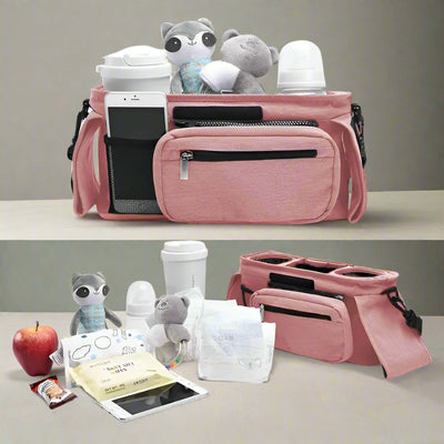 sac poussette rose detail contenu