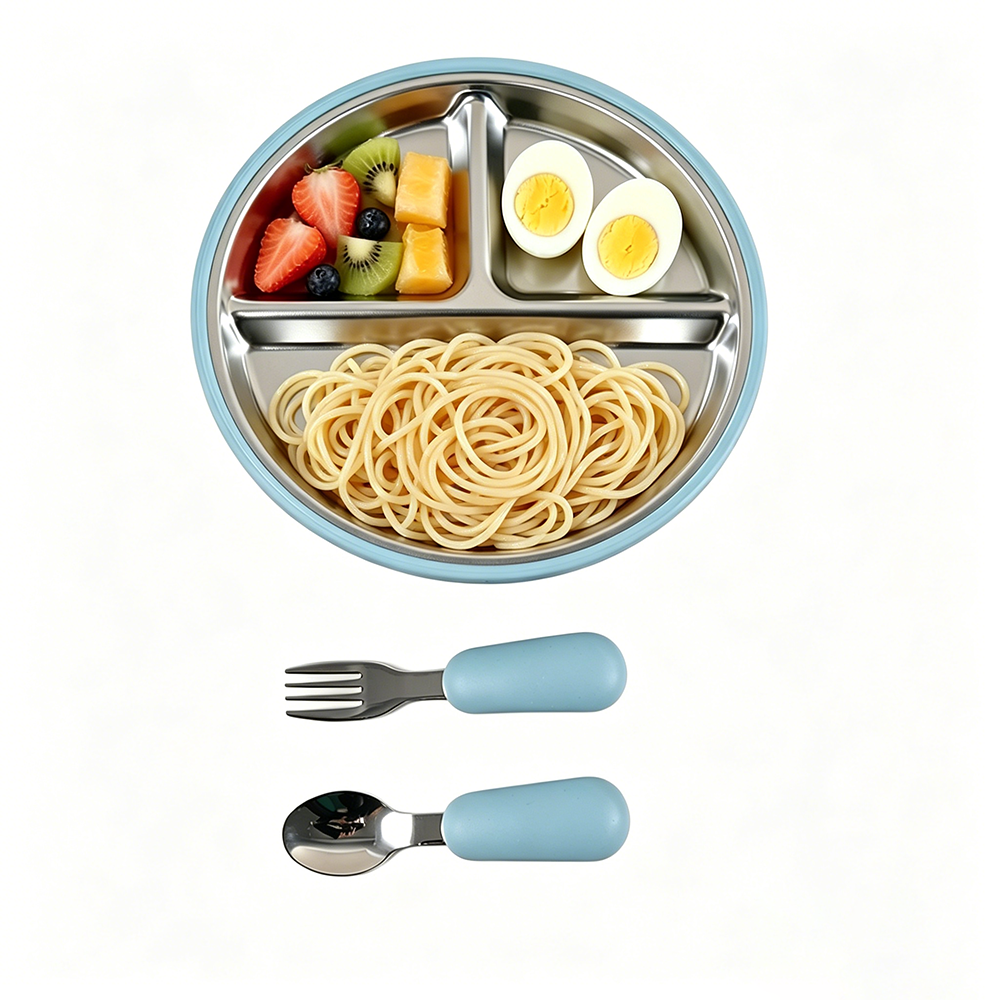 Assiette bébé en acier inoxydable | Ventouse antidérapante™