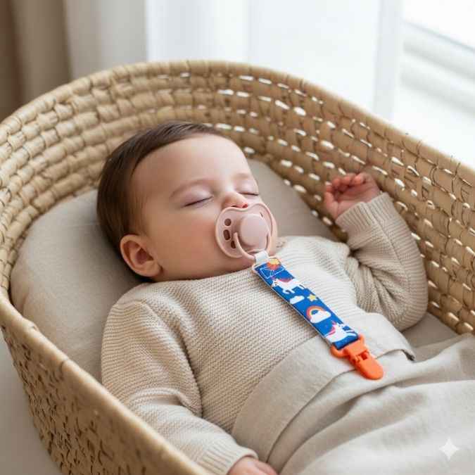 attache tetine tissus licorne orange