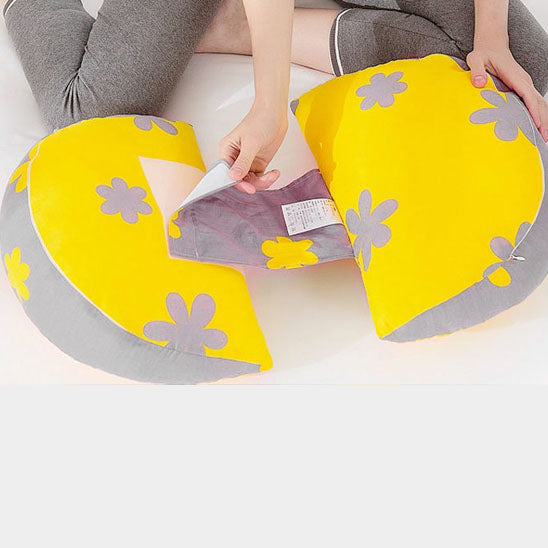 coussin grossesse gris jaune à fleurs ajustable