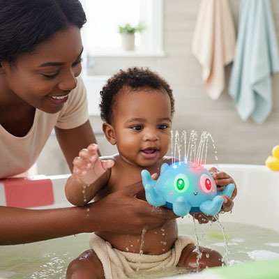 Jouet baignoire bebe heureux