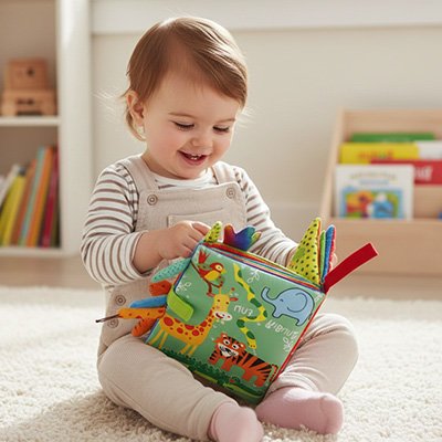Livre bebe en tissus attentif 