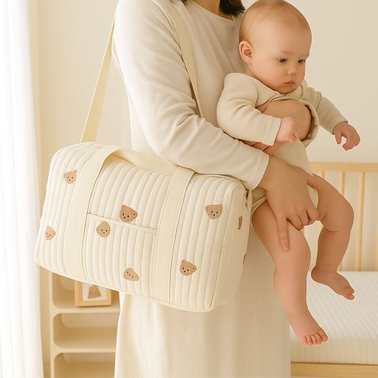 Sac a langer bebe gaze de coton ourson pratique