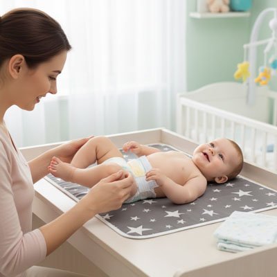 Tapis à langer nomade gris étoile compact