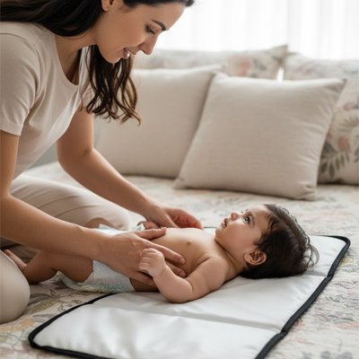 Tapis à langer nomade gris noir pratique